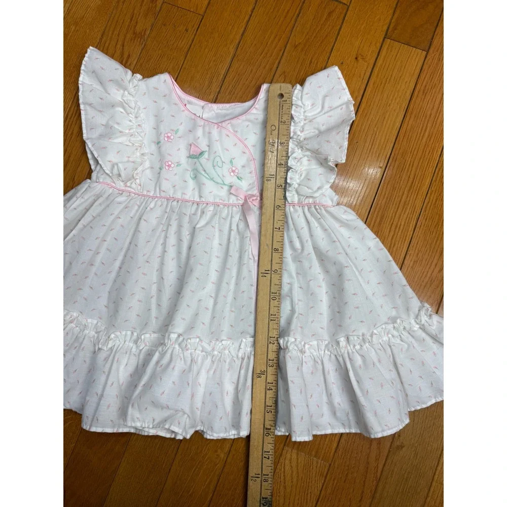 Vintage Toddler Girls White Pink Floral Embroidered Ruffle Dress Size‎ 4T